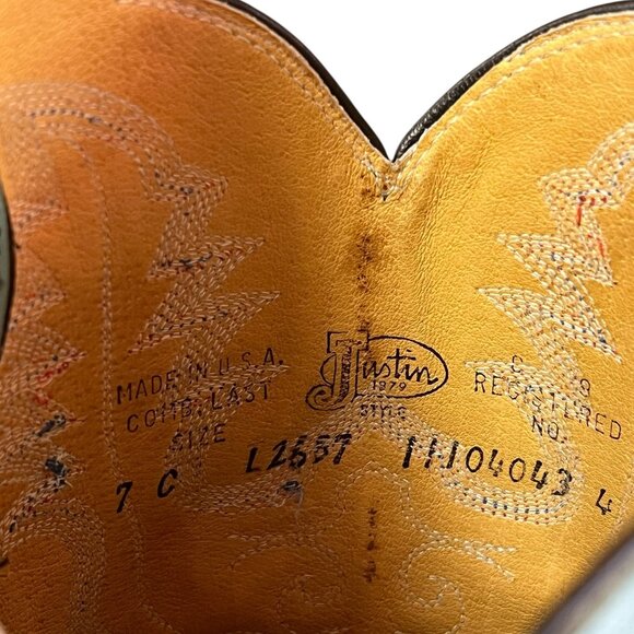 Justin Boots Women's Size 7 C Leather Western Cowboy Boots Teal And Black L2657 - Picture 7 of 8